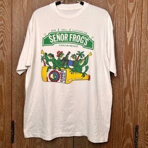 Vintage Senor Frogs Cancun Mexico T Shirt XL White Carlos N Charlies Bar Grill